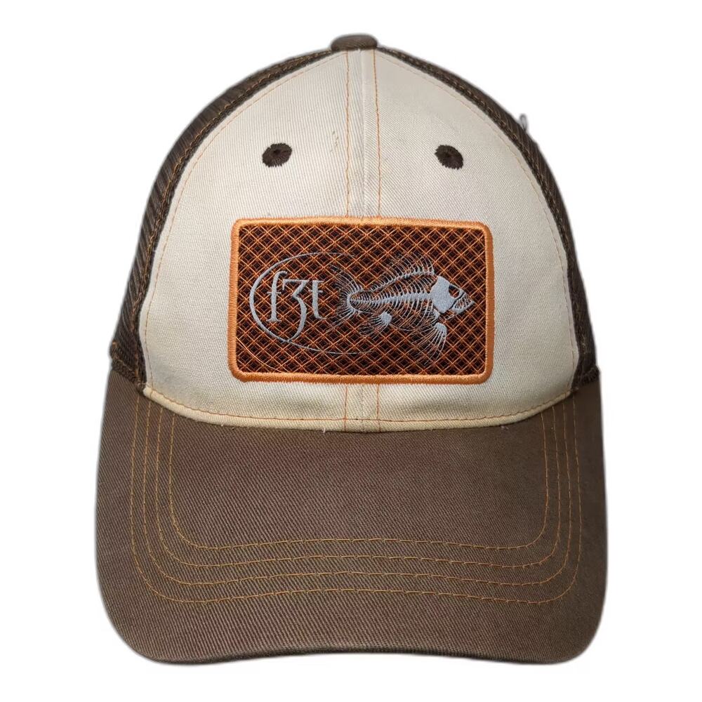 Costa Brown Baseball Cap One Size Embroidered Fish Skeleton Mesh Strapback Hat